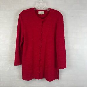 Brenda French for French Rags Red Textured Button Front Long Cardigan Top Size 2